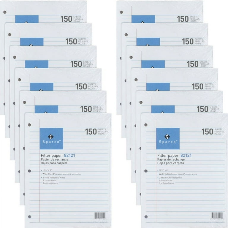 Sparco 3HP Filler Paper - 1800 Sheets - College Ruled - Ruled Red Margin - 16 lb Basis Weight - 8 Sparco 3HP Filler Paper - 1800 Sheets - College Ruled - Ruled Red Margin - 16 lb Basis Weight - 8