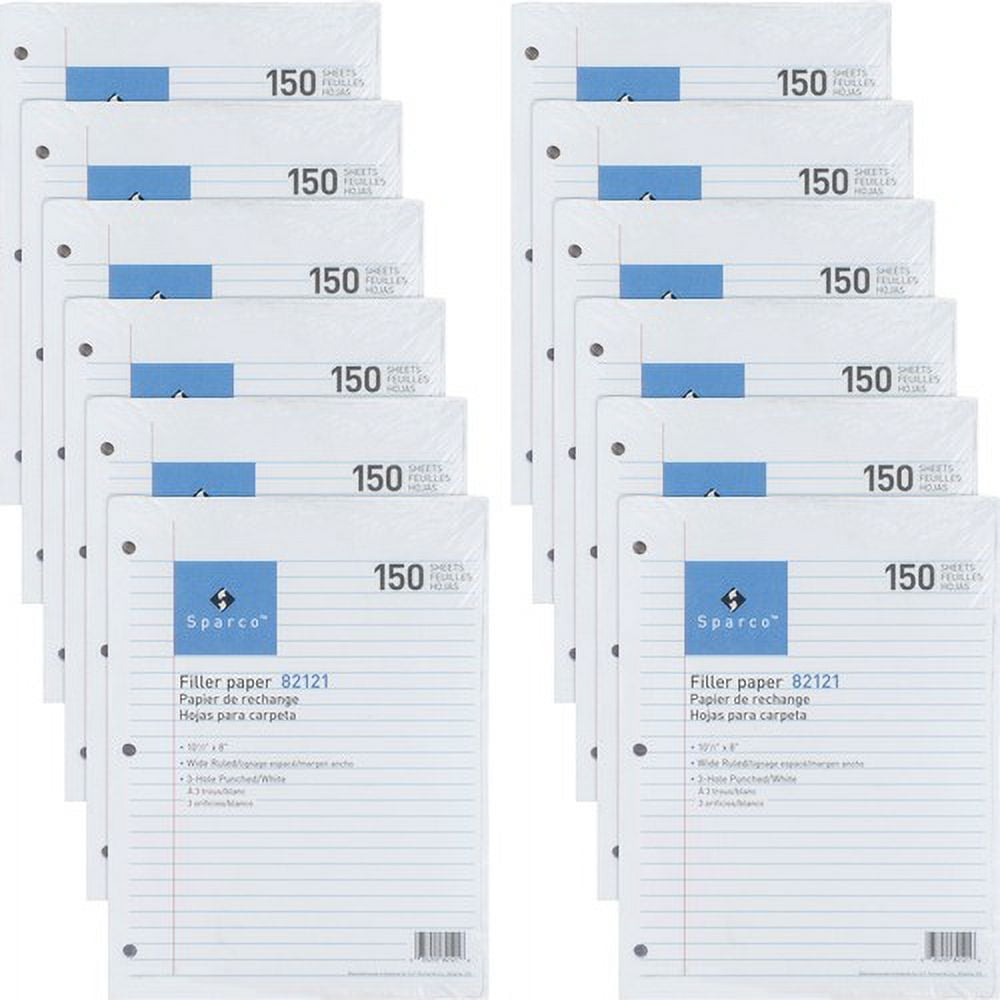 Sparco 3HP Filler Paper - 1800 Sheets - Wide Ruled - 16 lb Basis Weight - 8 Sparco 3HP Filler Paper - 1800 Sheets - Wide Ruled - 16 lb Basis Weight - 8