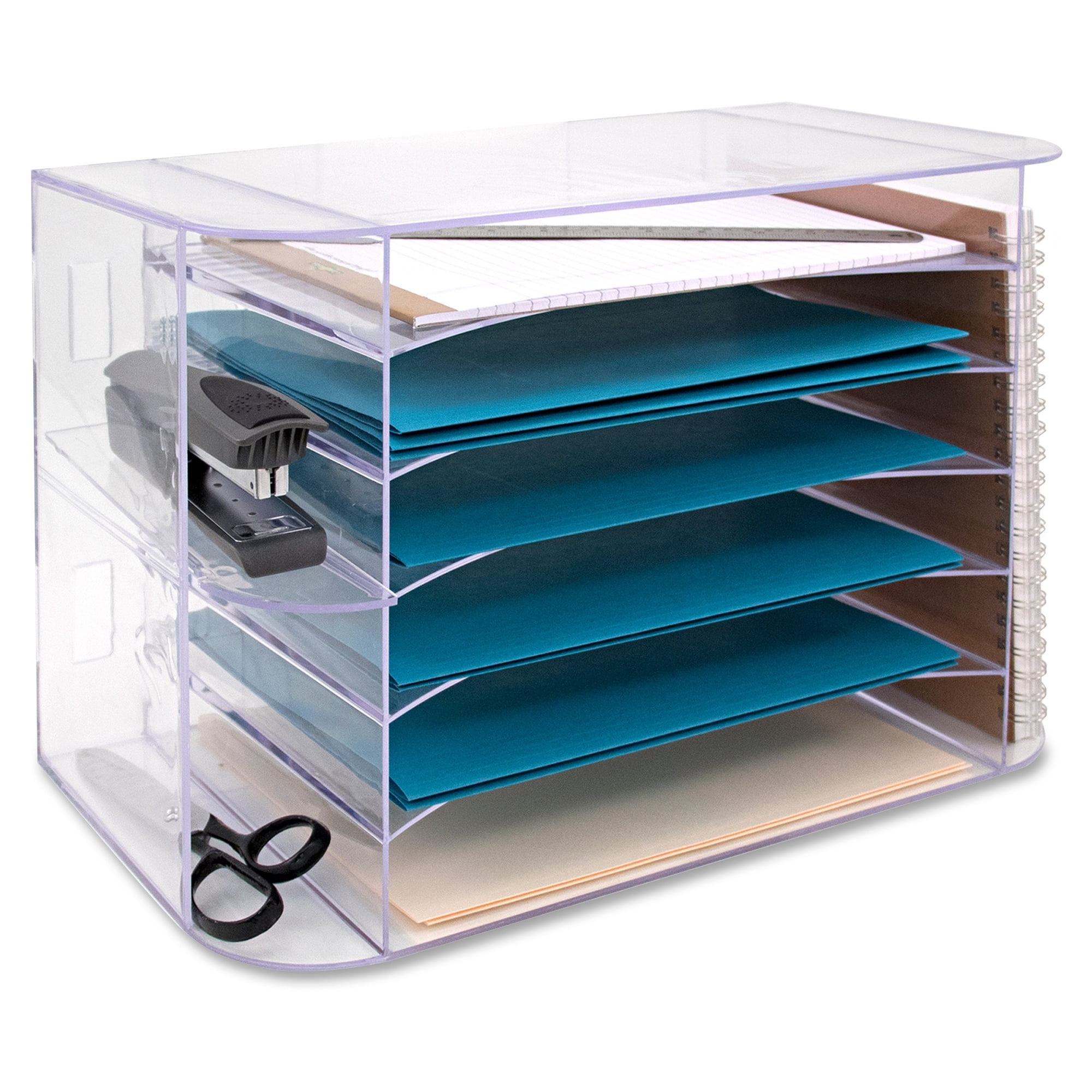 Clear Acrylic Jumbo Desk Sorter with 6 Dividers