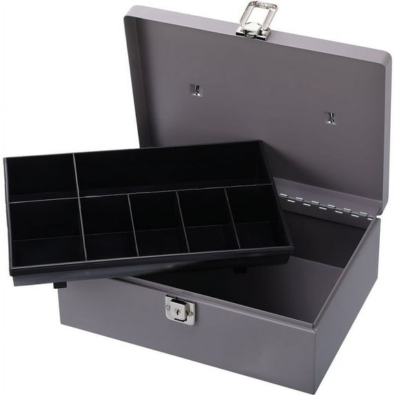 Sparco All-Steel Cash Box with Latch Lock - 1 Bill - 6 Coin - Steel - Gray - 4" Height x 11" Width x 7.8" Depth | Bundle of 2 Each