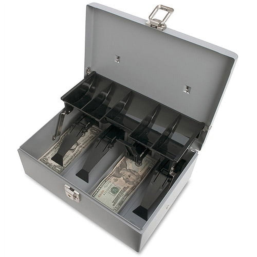 Gray Steel 5-Compartment Tray Cash Box with Keys