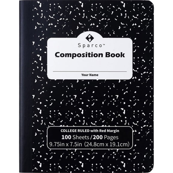 Sparco College Ruled Composition Notebook - 100 Pages - Sewn - Front Ruling Surface - 2.10" x 7.3"9.9" - Hard Cover, Label - 12 / Pack | Bundle of 2 Packs
