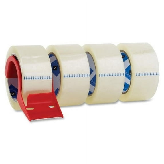 Sparco Heavy-duty Packaging Tape with Dispenser 55 yd Length x 2" Width - 3" Core - 3 mil - Acrylic Backing - Dispenser Included - 4 / Pack - Clear