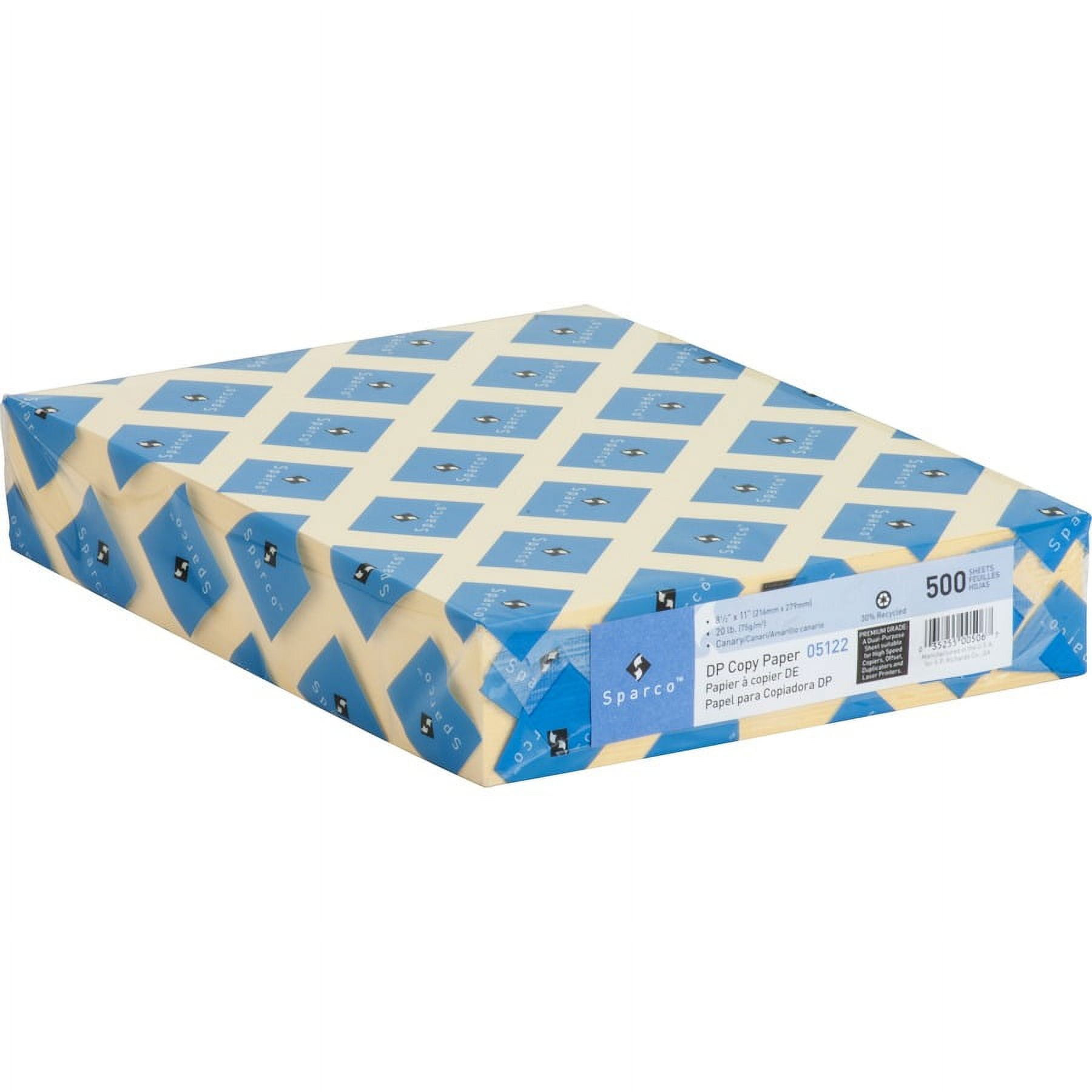 Sparco Laser Copy & Multipurpose Paper - Canary - Recycled - 30% Recycled Content - Letter - 8 1/2" x 11" - 20 lb Basis Weight - 500 / Ream | Bundle of 2 Reams
