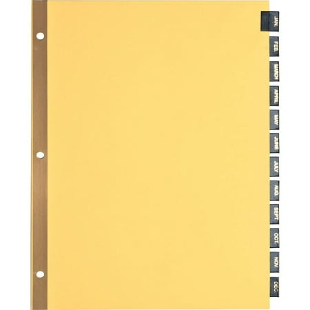 Business Source, BSN01183, Monthly Black Leather Tab Index Dividers, 12 / Set