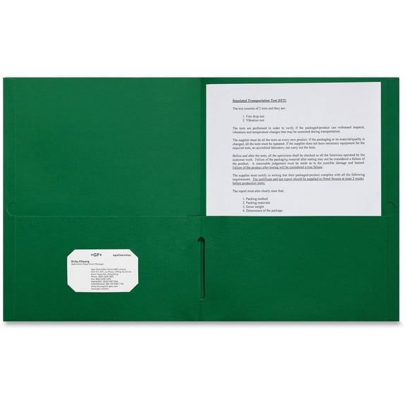 Sparco Letter Pocket Folder - 8 1/2" x 11" - 2 Internal Pocket(s) - Leatherette Paper - Green - 25 / Box | Bundle of 5