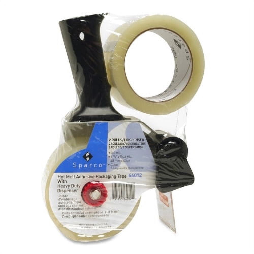 Sparco Pistol Grip Dispenser Heavy-duty Packging Tape 55 yd Length x 2" Width - 3" Core - 3 mil - Acrylic Backing - Dispenser Included - Pistol Grip Dispenser - 2 / Pack - Clear