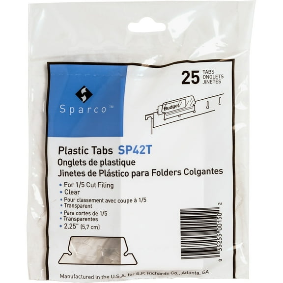 Sparco Plastic Clear Tabs, 25 per Box