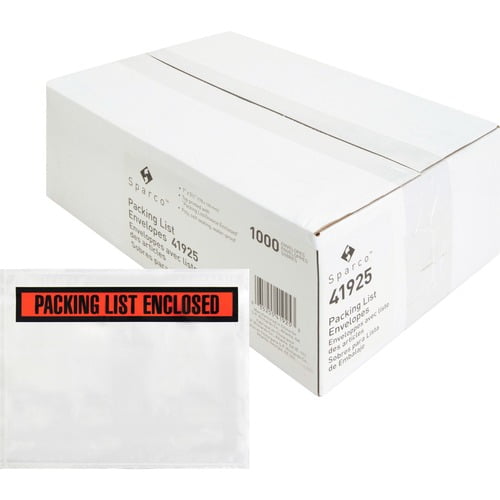 Sparco Pre-labeled Packing Slip Envelope, Packing List, 7" Width x 5 1/2" Length, 70 g/m², Self-adhesive Seal, White (41925) | 2 Boxes (2000 Total)