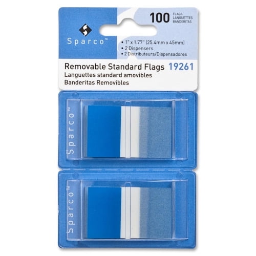 Sparco Removable Standard Flags in Dispenser - 100 x Blue - 1.75 Sparco Removable Standard Flags in Dispenser - 100 x Blue - 1.75
