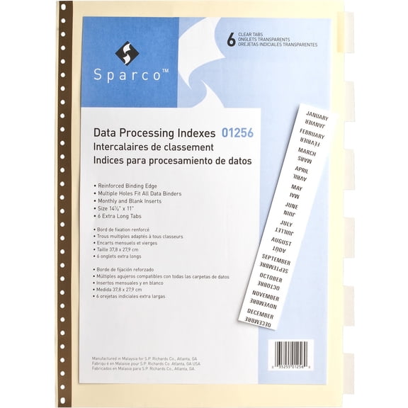 Sparco, SPR01256, Data Indexes with Insertable Tabs, 6 / Set