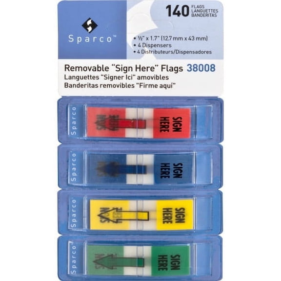 Sparco, SPR38008, "Sign Here" Preprinted Self-stick Flags, 140 / Pack, Assorted