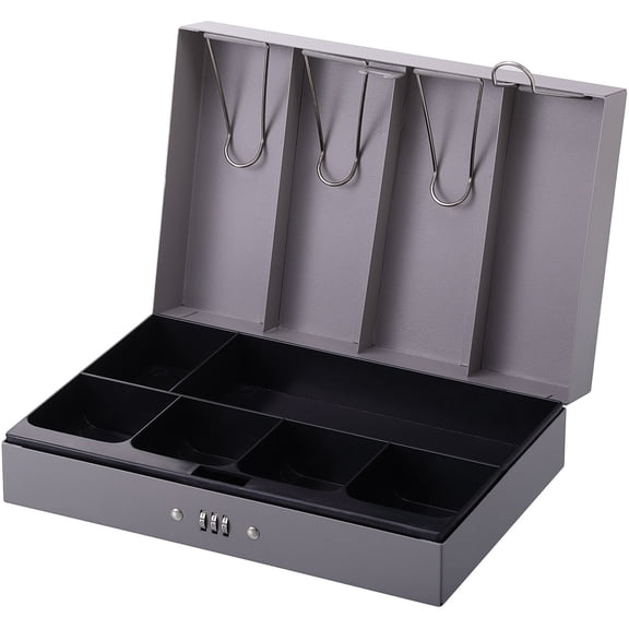 Sparco, SPR15508, Steel Combination Lock Steel Cash Box, Gray