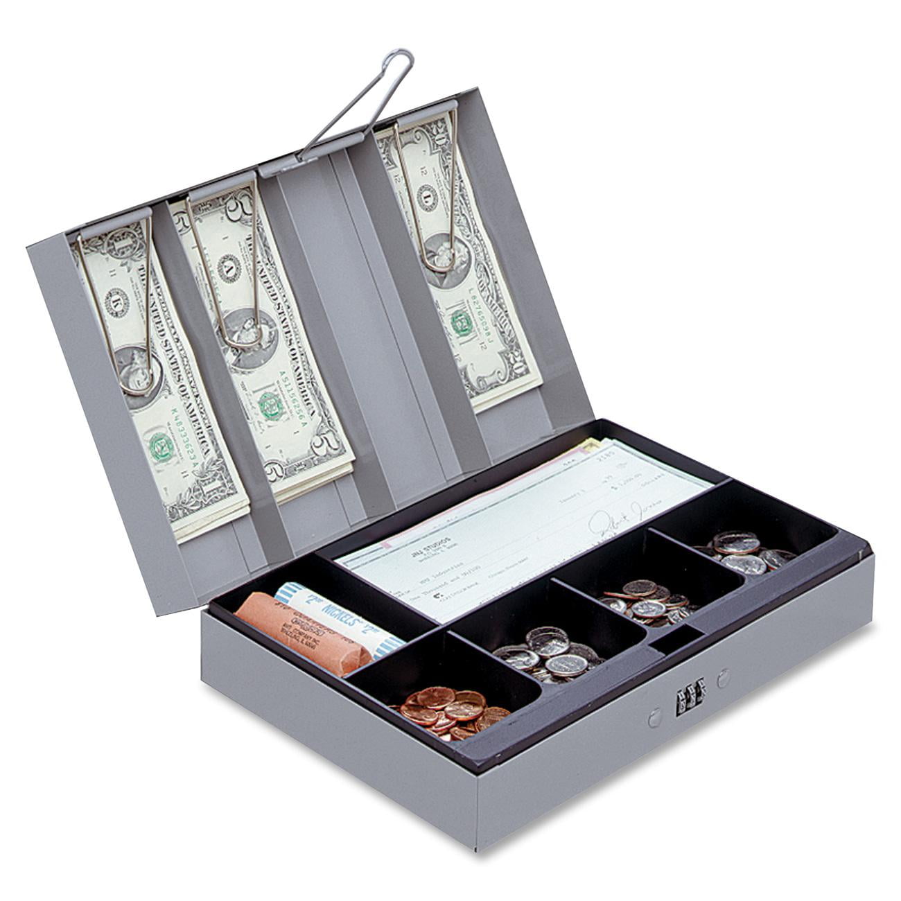 Sparco Steel Combination Lock Steel Cash Box - 6 Coin - Steel - Gray - 3.2 Sparco Steel Combination Lock Steel Cash Box - 6 Coin - Steel - Gray - 3.2