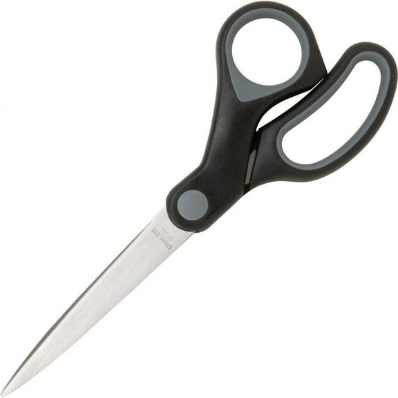 Sparco Straight Rubber Handle Scissors - 8" Overall Length - Straight - Stainless Steel - Black, Gray - 1 Each | Bundle of 5 Each