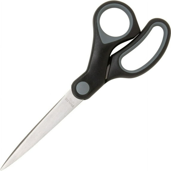 Sparco Straight Rubber Handle Scissors - 8" Overall Length - Straight - Stainless Steel - Black, Gray - 1 Each | Bundle of 5 Each
