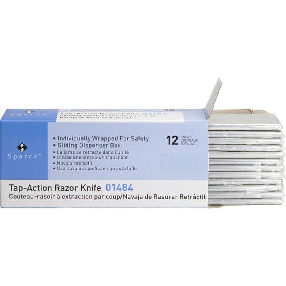 Sparco Tap Action Razor Knife - Stainless Steel Blade - Retractable, Reversible - 3 Sparco Tap Action Razor Knife - Stainless Steel Blade - Retractable, Reversible - 3