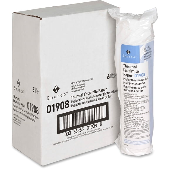 Sparco, SPR01908, Thermal Facsimile Paper, 6 / Carton, White