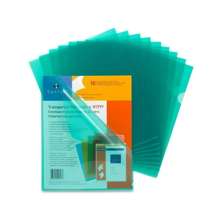 Sparco Transparent File Holder - Letter - 11" X 8.50" - Polypropylene - Green - 10 / Pack (SPR01797)