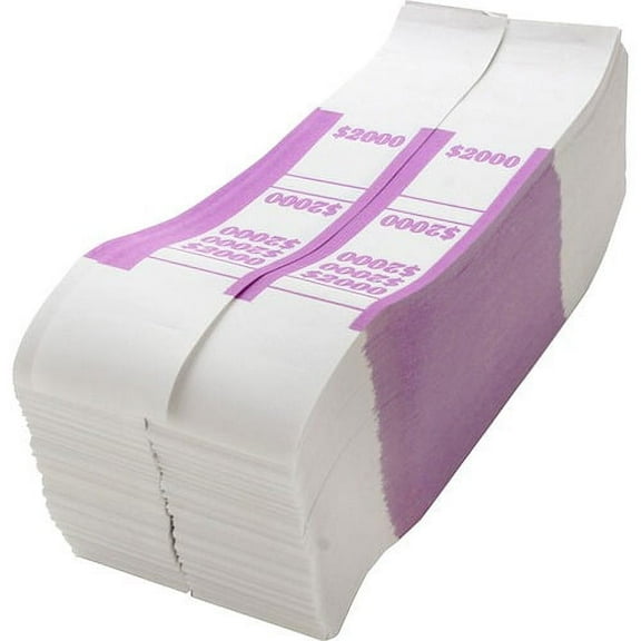 Sparco White Kraft ABA Bill Straps - 1000 Wrap(s)Total $2,000 in $20 Denomination - Kraft - Violet | Bundle of 10 Packs