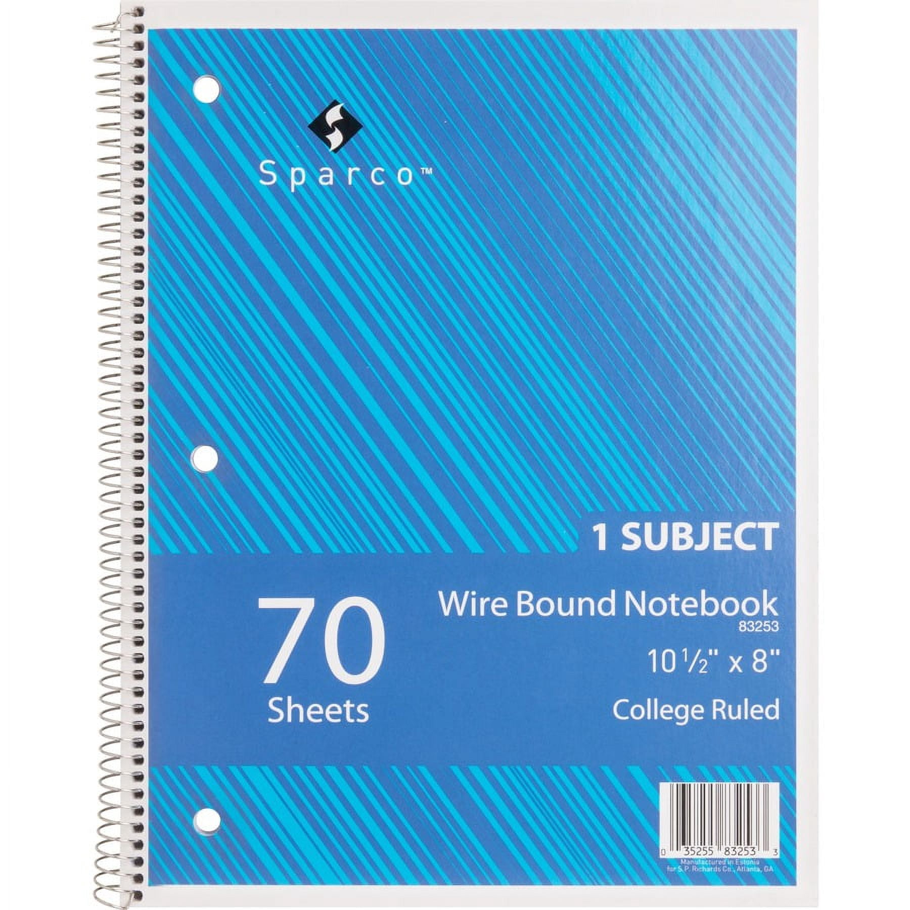 Sparco Wirebound College Ruled Notebooks - 70 Sheets - Wire Bound - College Ruled - Unruled - 16 lb Basis Weight - 8" x 10 1/2" - Assorted Paper - Assorted Cover - Chipboard Cover - | Bundle of 5 Each