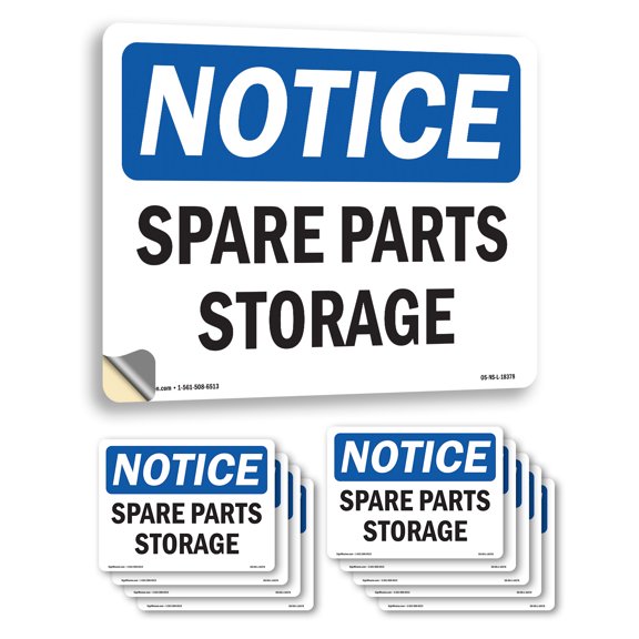 Spare Parts Storage OSHA Notice Vinyl Decal Label 18 Inch x 12 Inch - 10 Pack