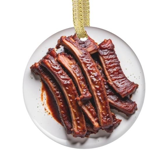 Spare Ribs Barbeque Beef BBQ Meat Dad Father Food Lovers Foodie Novelty Holiday Christmas Ornament Xmas Tree Gift (Flat Design Printed on Ceramic, NOT 3D)