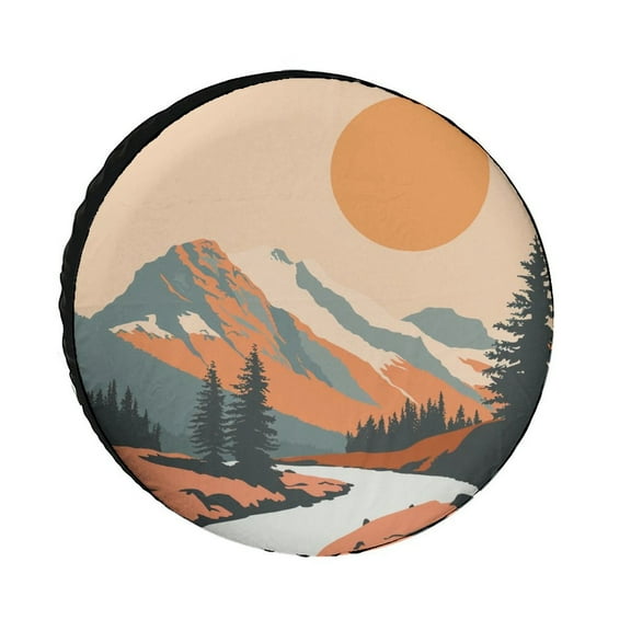 Spare Tire Cover 12 Inch Mountain Adventure Wheel Protectors Tyre Covers Weatherproof Wheel Covers Watercolor Nature Landscape for Camper Travel Trailer SUV Truck