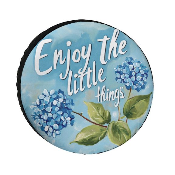 Spare Tire Cover 12inch Enjoy The Little Things Spring Blue Hydrangea Wheel Tire Covers Waterproof Sun Protection Watercolor Blossom Hydrangea Blue Flowers for Fit for SUV Truck Travel Trailer