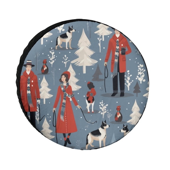 Spare Tire Cover 12inch Family in Coats Wearing Santa Hats Wheel Tire Covers Waterproof Sun Protection Personalized Family Christmas for Fit for SUV Truck Travel Trailer