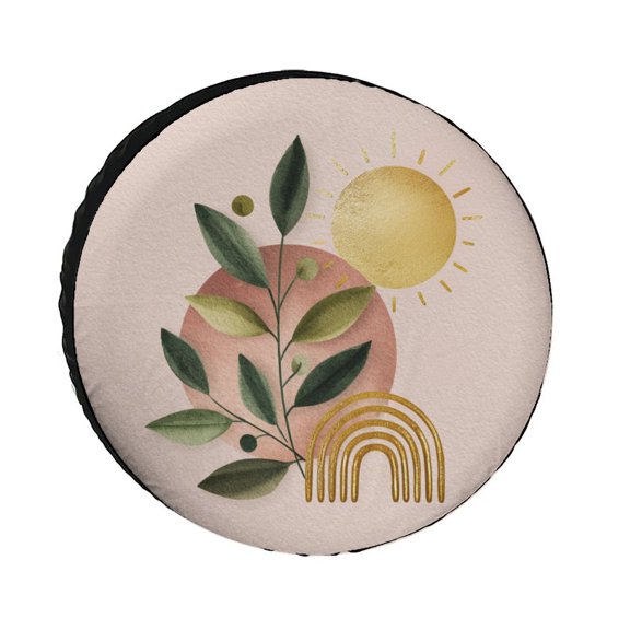 Spare Tire Cover 12inch Nature Leaf Sun Modern Minimalist Waterproof Polyester Wheel Protectors Wheel Covers Abstract Geometric Minimalist Modern Universal for Trailer SUV Truck Camper Travel
