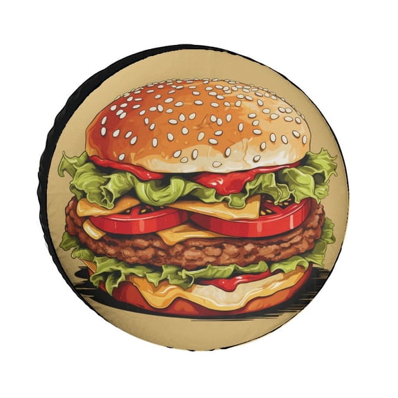 Spare Tire Cover 12inch Retro Vector Illustration Of A Hamburger Protectors Weatherproof Dust-Proof Cute Food for Camper Truck Travel Trailer Fit for Jeep Trailer RV SUV Camper Vehicle