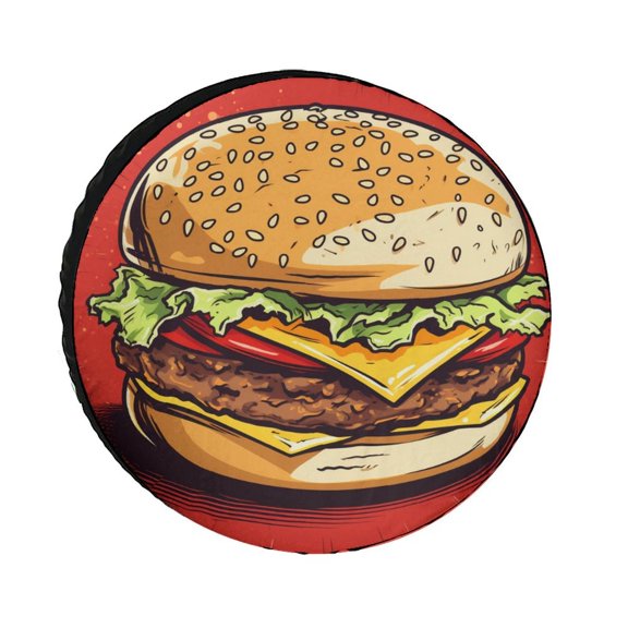 Spare Tire Cover 12inch Vintage Retro Hamburger Waterproof Sun Protection Gift for Food Lover Universal Fit for Trailer SUV Truck Camper Travel Trailers Waterproof Wheel Cover