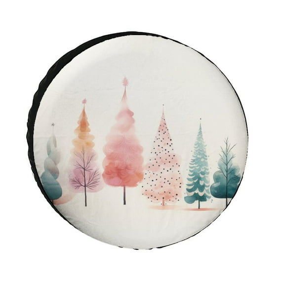 Spare Tire Cover 13inch Watercolor Colorful Christmas Trees Wheel Protectors Tyre Covers Weatherproof Wheel Covers Merry Christmas Winter Xmas for Travel Trailer Camper Truck SUV Camper