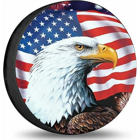Spare Tire Cover American Eagle Flag Polyester Universal Waterproof Corrosion Protection Wheel Covers for Trailer RV SUV Truck and Many Vehicles