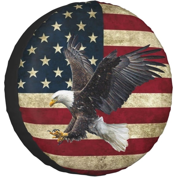 Spare Tire Cover Bald Eagle American Flag Tire Covers Protector Wheel Tire Covers Weather-Proof for Trailer RV SUV Truck Camper Travel Trailer Accessories Polyester (Bald Eagle, 15inch)