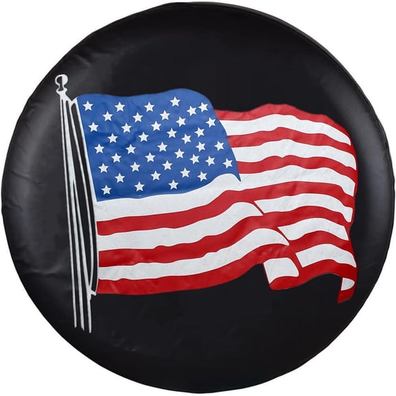 Spare Tire Cover, Black Wheel Cover with American US Flag PVC Leather Waterproof Dust-Proof Universal Fit for Jeep, Trailer, RV, SUV, Camper and Vehicle (15 Inch)
