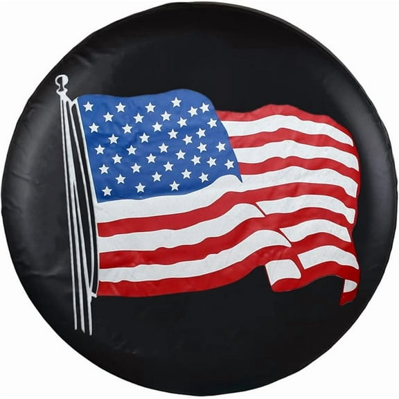 Spare Tire Cover, Black Wheel Cover with American US Flag PVC Leather Waterproof Dust-Proof Universal Fit for Jeep, Trailer, RV, SUV, Camper and Vehicle