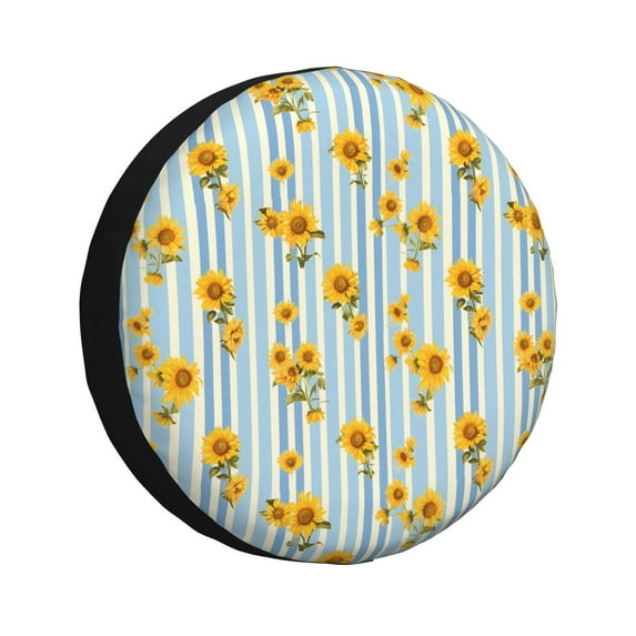 Spare Tire Cover, Blue White Striped Sunflower Wheel Cover Tire Covers For Trailers Car Truck Camper Universal Tire Covering Fits Diameter14"-17"