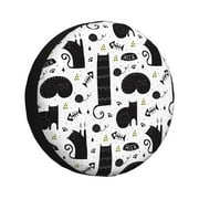 Spare Tire Cover, Bohemian Cute Cat Fishbone Wheel Cover Tire Covers For Trailers Car Truck Camper Universal Tire Covering Fits Diameter14"-17"