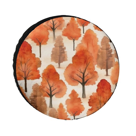 Spare Tire Cover Burnt Orange Watercolor Forest Weatherproof Wheel Protectors Fall Rustic Nature Themed Forest Tire Cover Fit for SUV Truck Travel Trailer 12inch