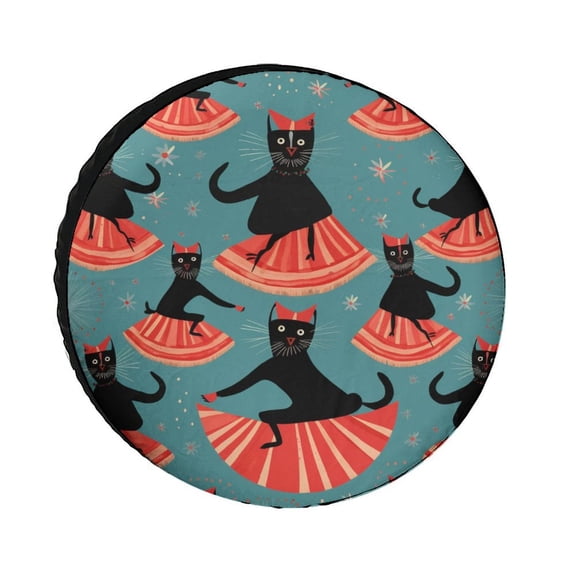 Spare Tire Cover Christmas Black Cat Waterproof Sun Protection Cat Lover Decor Tire Cover Universal Fit for Trailer SUV Truck Camper Travel Trailers Accessories 12inch