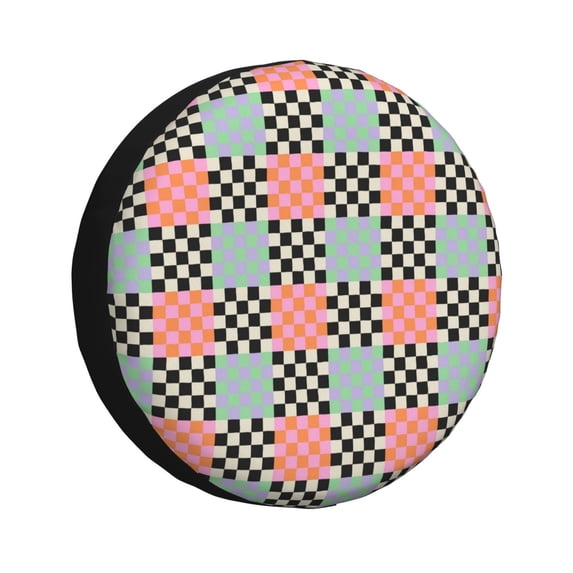 Spare Tire Cover, Colorful Checkered Wheel Cover Tire Covers for Trailers Car Truck Camper Universal Tire Covering Fits Diameter 15 inch