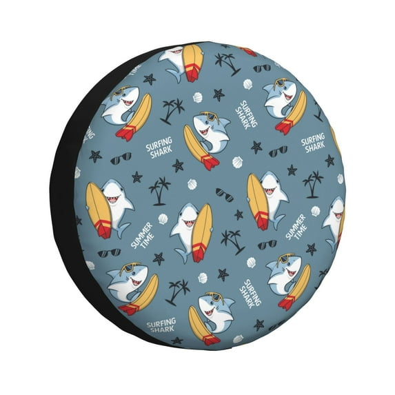 Spare Tire Cover, Cute Cartoon Surfer Shark Wheel Cover Tire Covers For Trailers Car Truck Camper Universal Tire Covering Fits Diameter14"-17"