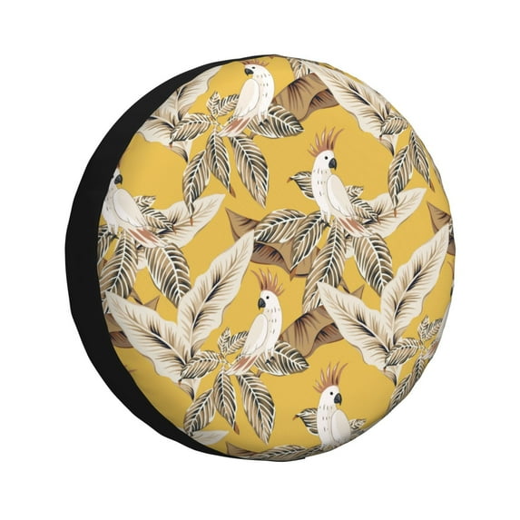 Spare Tire Cover, Cute Cockatoo Parrot Leaves Wheel Cover Tire Covers For Trailers Car Truck Camper Universal Tire Covering Fits Diameter14"-17"