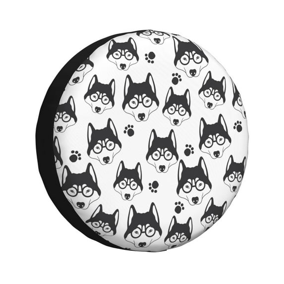 Spare Tire Cover, Cute Glasses Husky Funny Wheel Cover Tire Covers For Trailers Car Truck Camper Universal Tire Covering Fits Diameter14"-17"