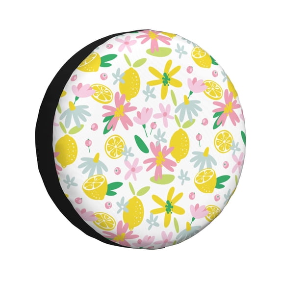 Spare Tire Cover, Cute Lemon Pink Flowers Wheel Cover Tire Covers For Trailers Car Truck Camper Universal Tire Covering Fits Diameter14"-17"