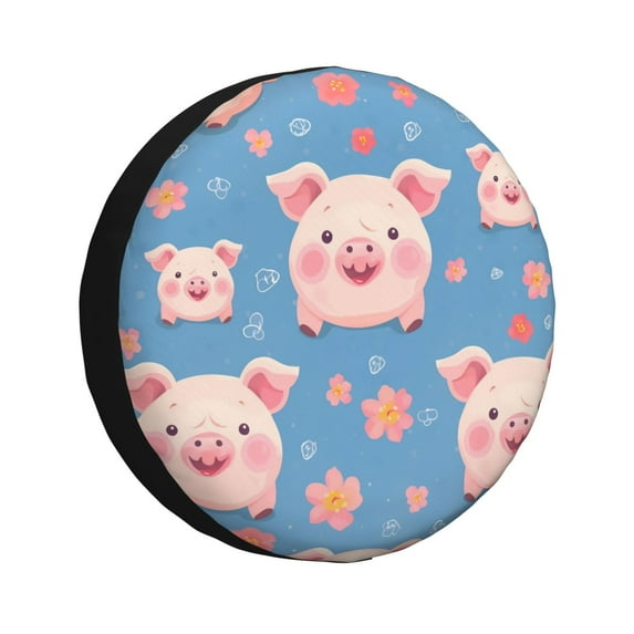 Spare Tire Cover, Cute Pig Flowers Wheel Cover Tire Covers for Trailers Car Truck Camper Universal Tire Covering Fits Diameter 15 inch