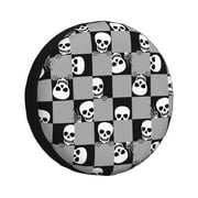 Spare Tire Cover, Cute Skull Plaid Wheel Cover Tire Covers For Trailers Car Truck Camper Universal Tire Covering Fits Diameter14"-17"