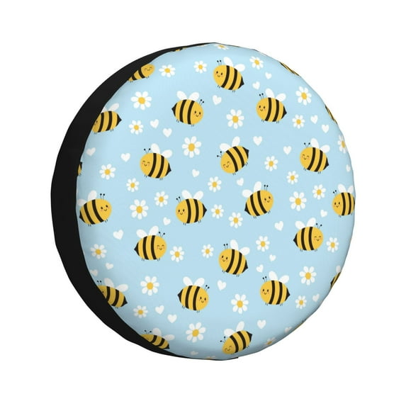 Spare Tire Cover, Cute bee daisy blue Wheel Cover Tire Covers for Trailers Car Truck Camper Universal Tire Covering Fits Diameter 16 inch